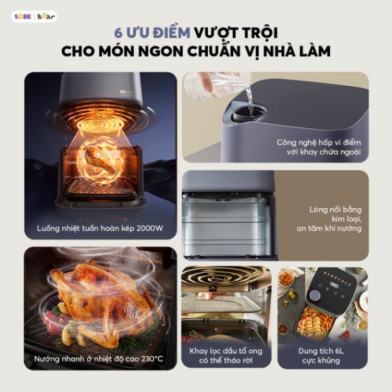 [SALE 20/10] Nồi chiên không dầu 6L Bear AF-5H19I45